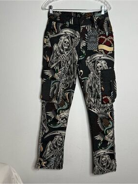 Rebel Vengeance Pants Mens 28x32 Skull Snake Tapestry Cargo Streetwear Gothic